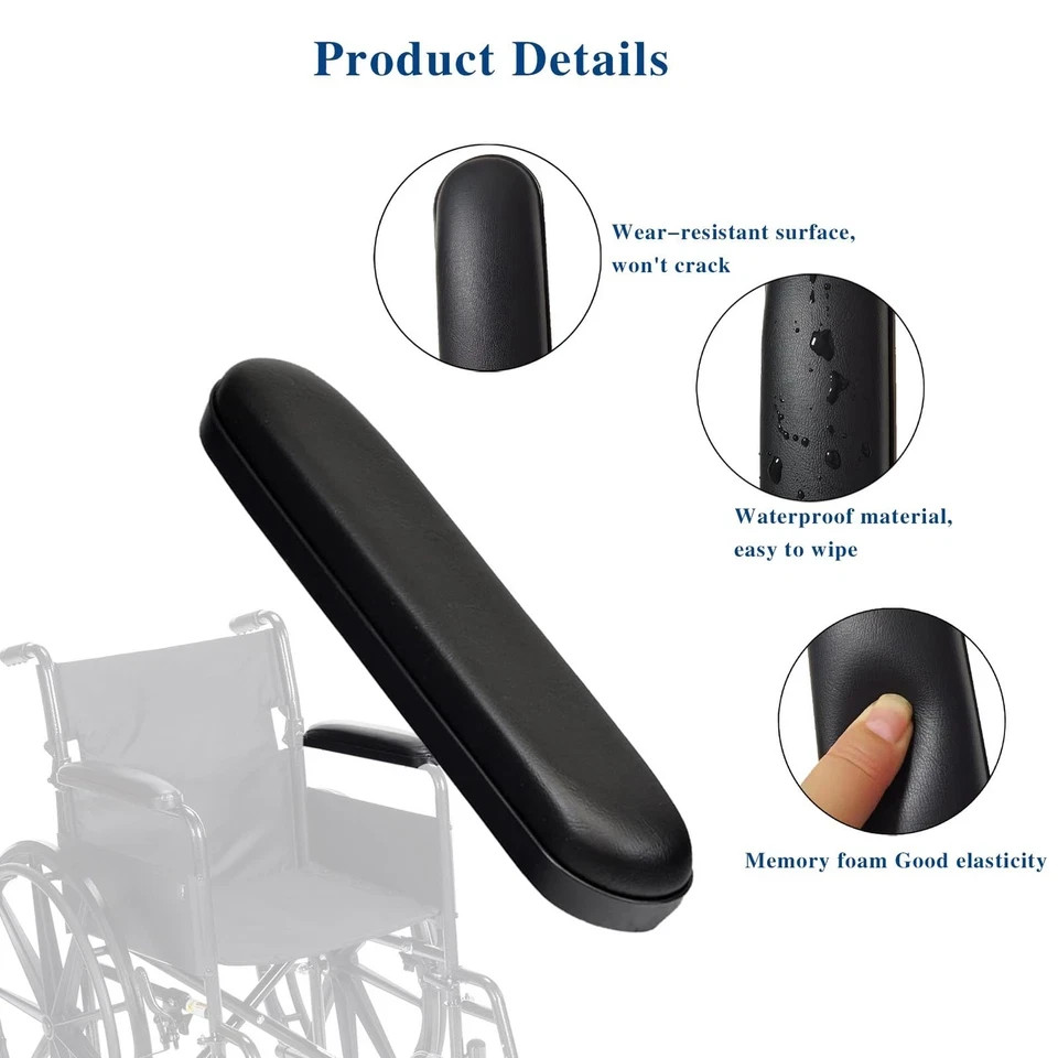 Universal Wheelchair Armrest with Hardware replacement part Black 9-1/8 In