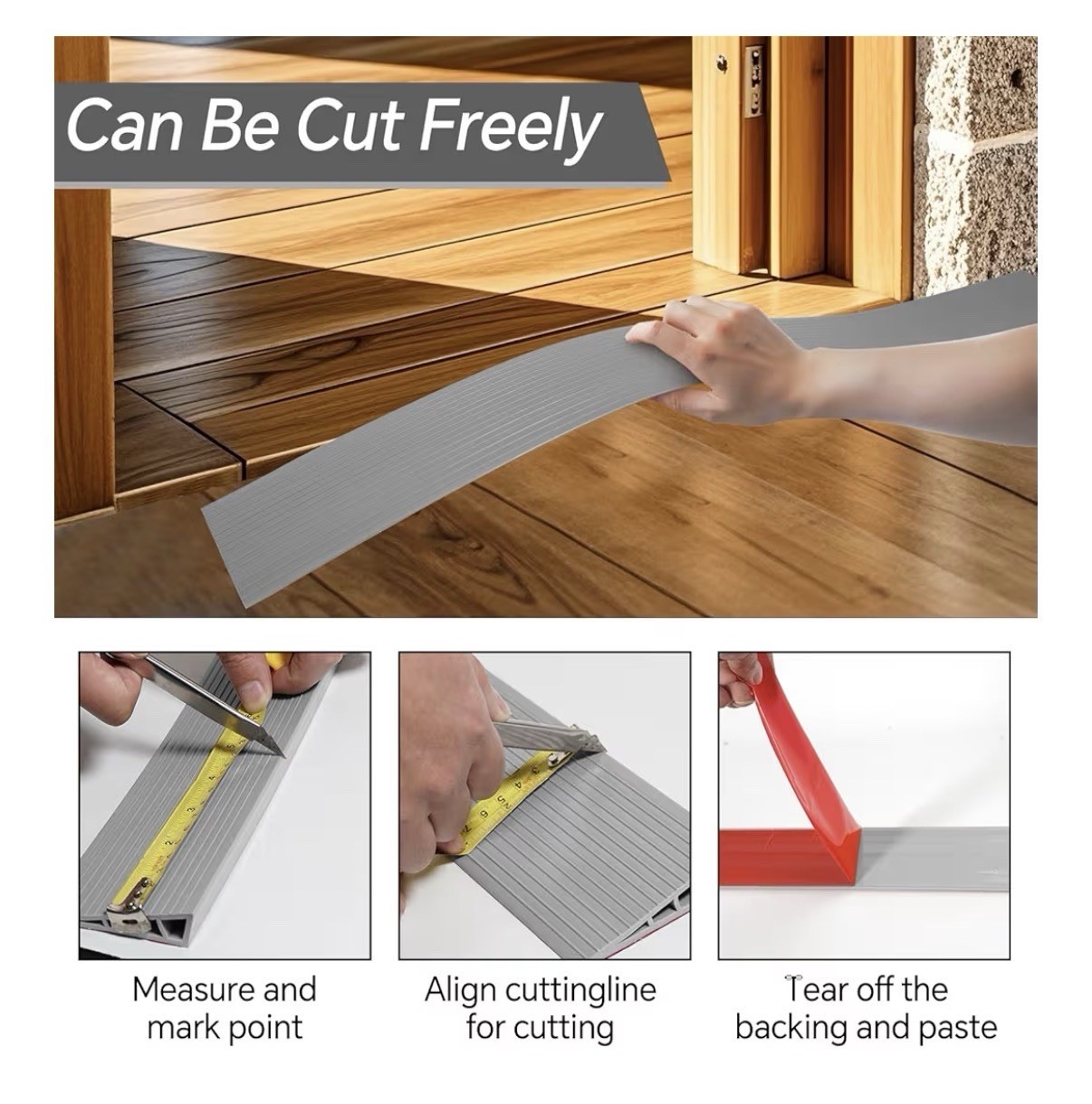 Gray PVC Threshold Ramp 80in x 2.4in x 0.6in Anti-Slip Waterproof Adhesive