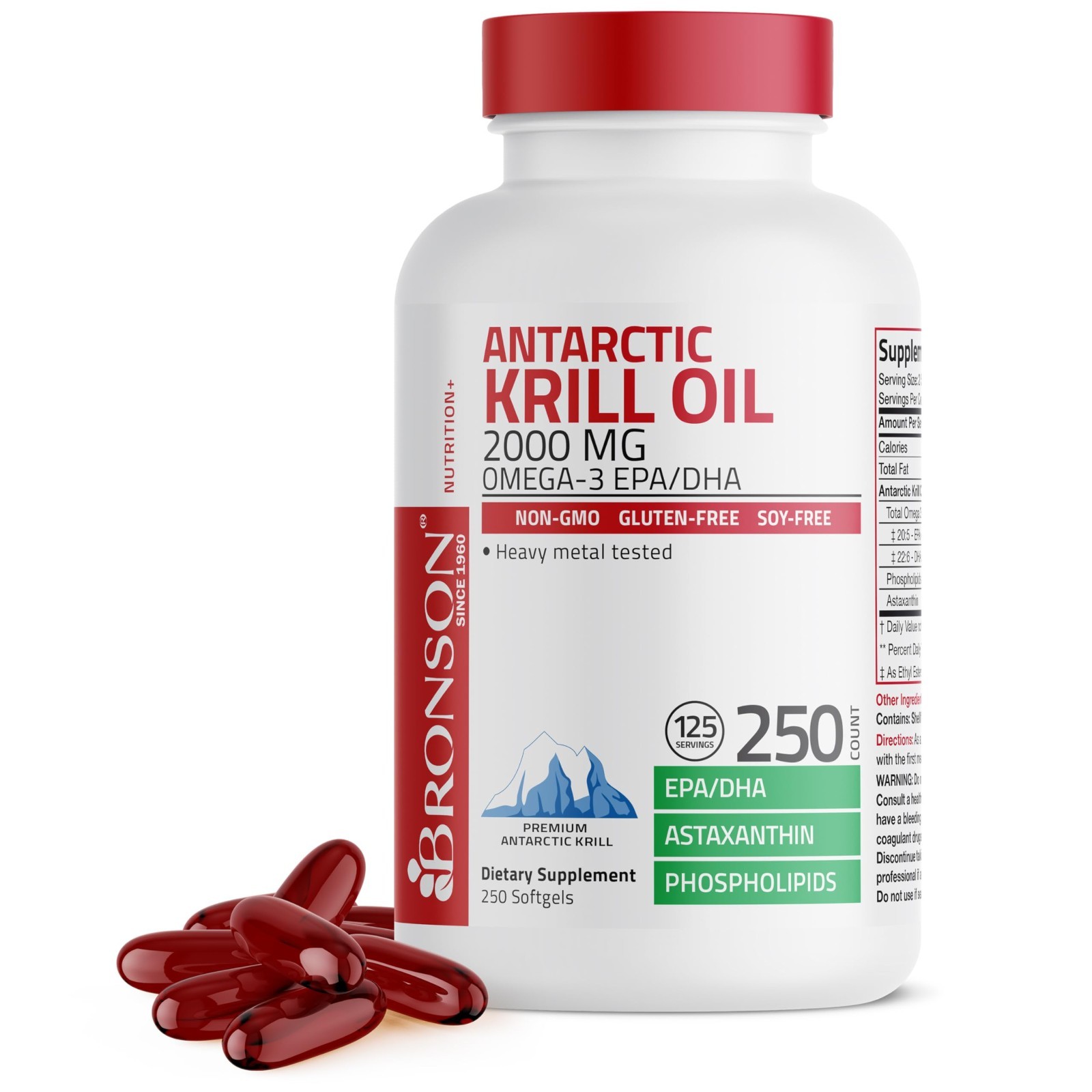 2000mg Antarctic Krill Oil Softgels – Omega-3s EPA DHA, Astaxanthin, Phospholipi