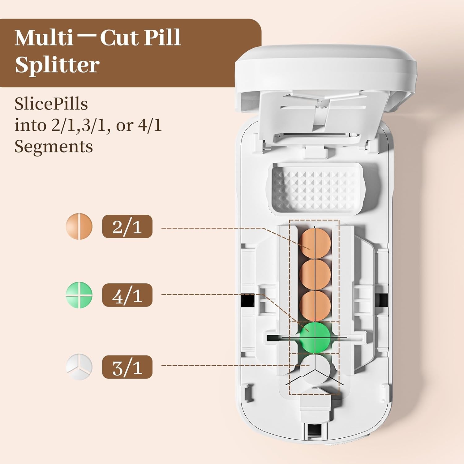 Pill Cutter for Small Pills Splitter 1/2 1/3 1/4 Portable