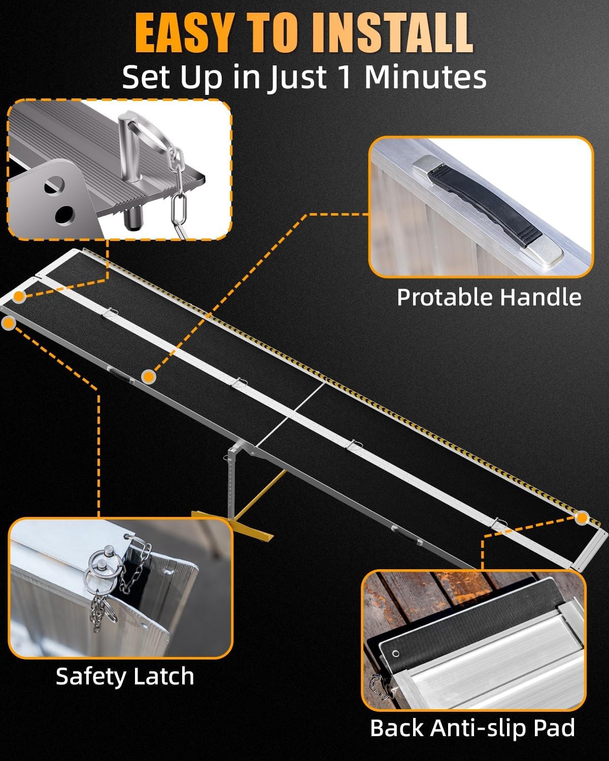 2/3/4/5/6/7/8/10/12FT Home Wheelchair Ramp Non-Skid Folding Aluminum Ramps Steps