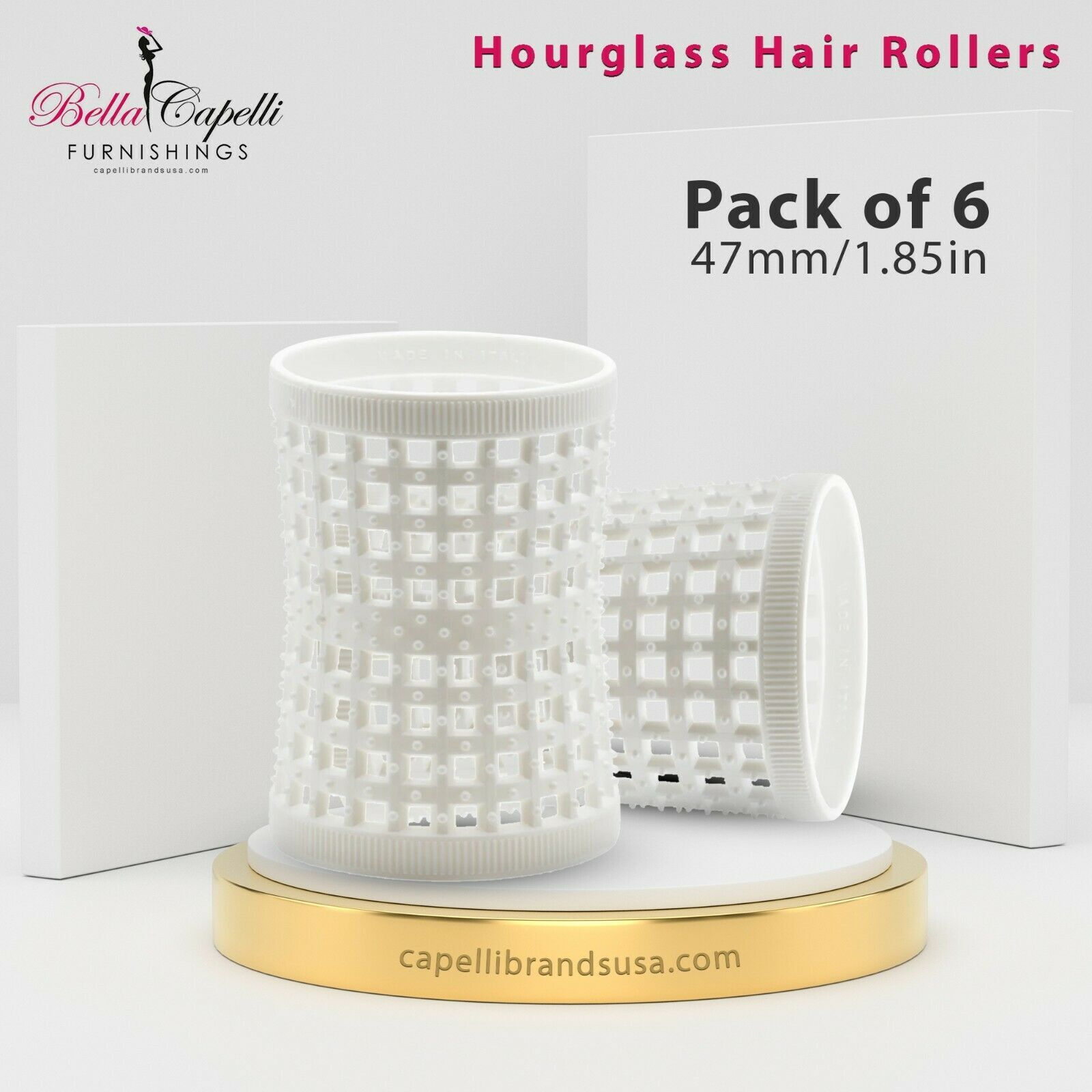 Hourglass All Hair Types Unisex Rollers-White 47mm/1.85in – Pack of 6