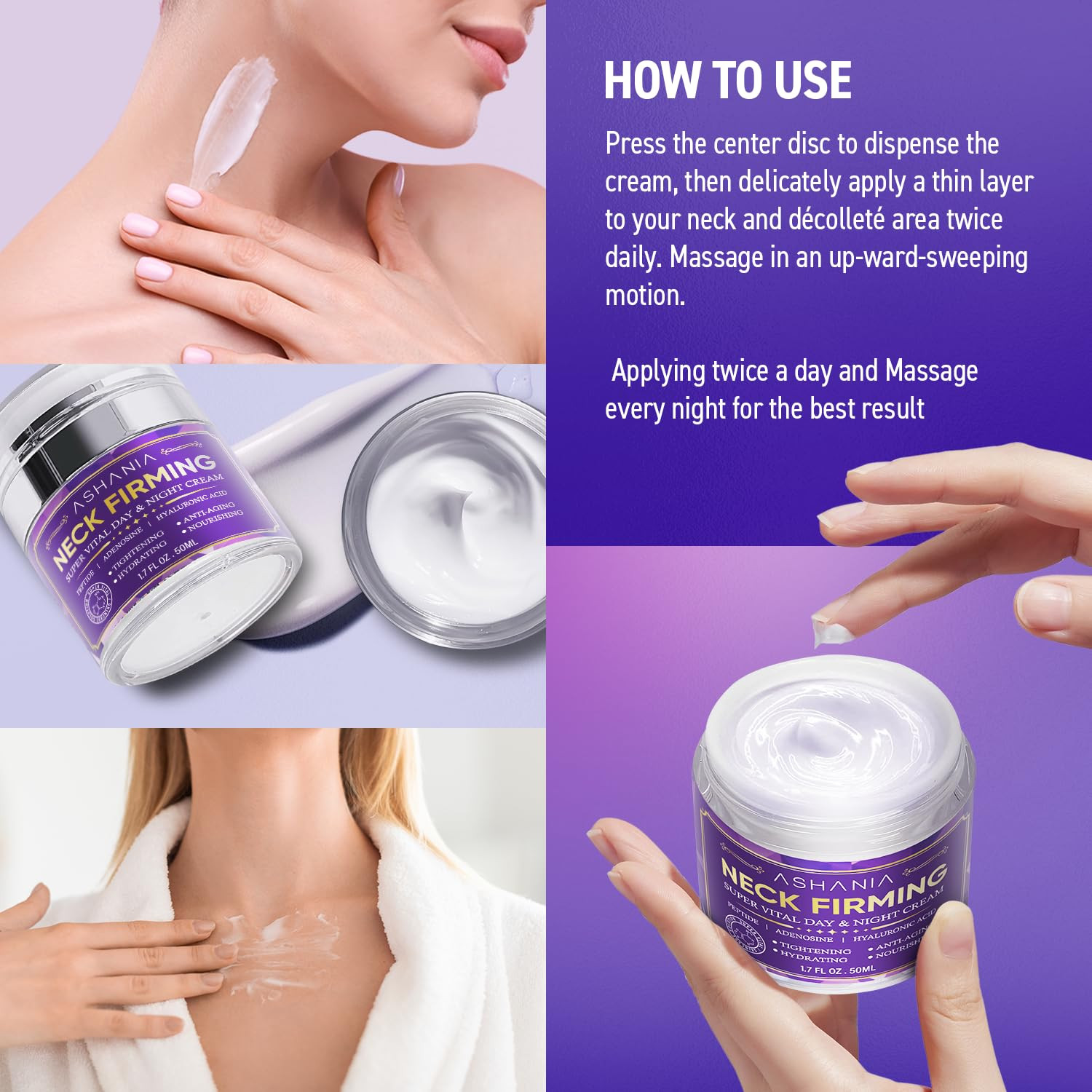 Korean Neck Firming Cream for Wrinkles & Sagging Skin – Peptide, Adenosine & Hya