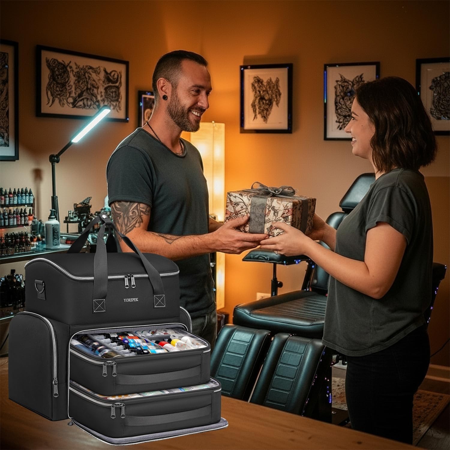 Spacious Tattoo Carrying Case with Removable Pouches for Artists on the Go
