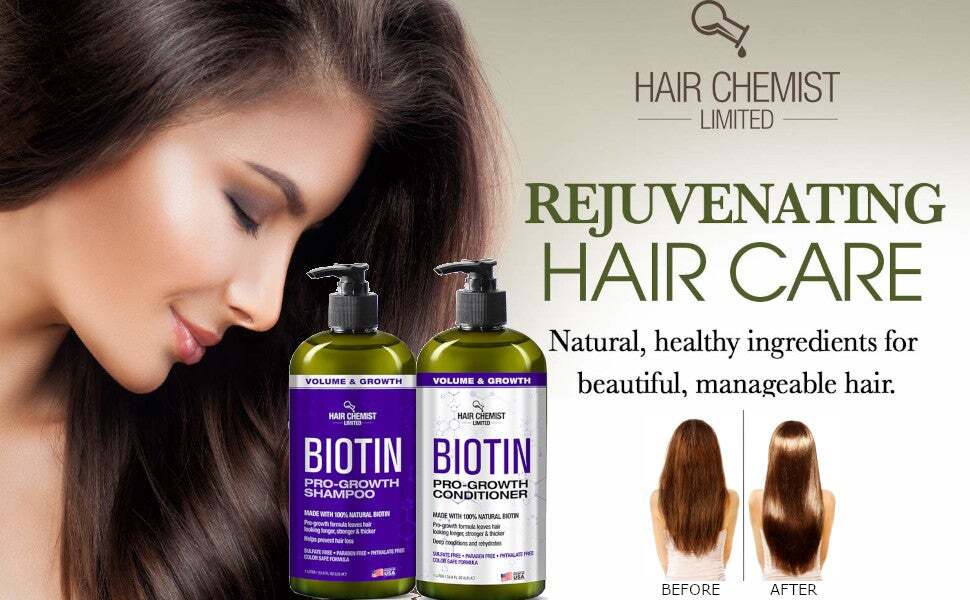 Hair Chemist Biotin Pro-Growth Shampoo & Conditioner Set – Includes 33.8oz Shamp