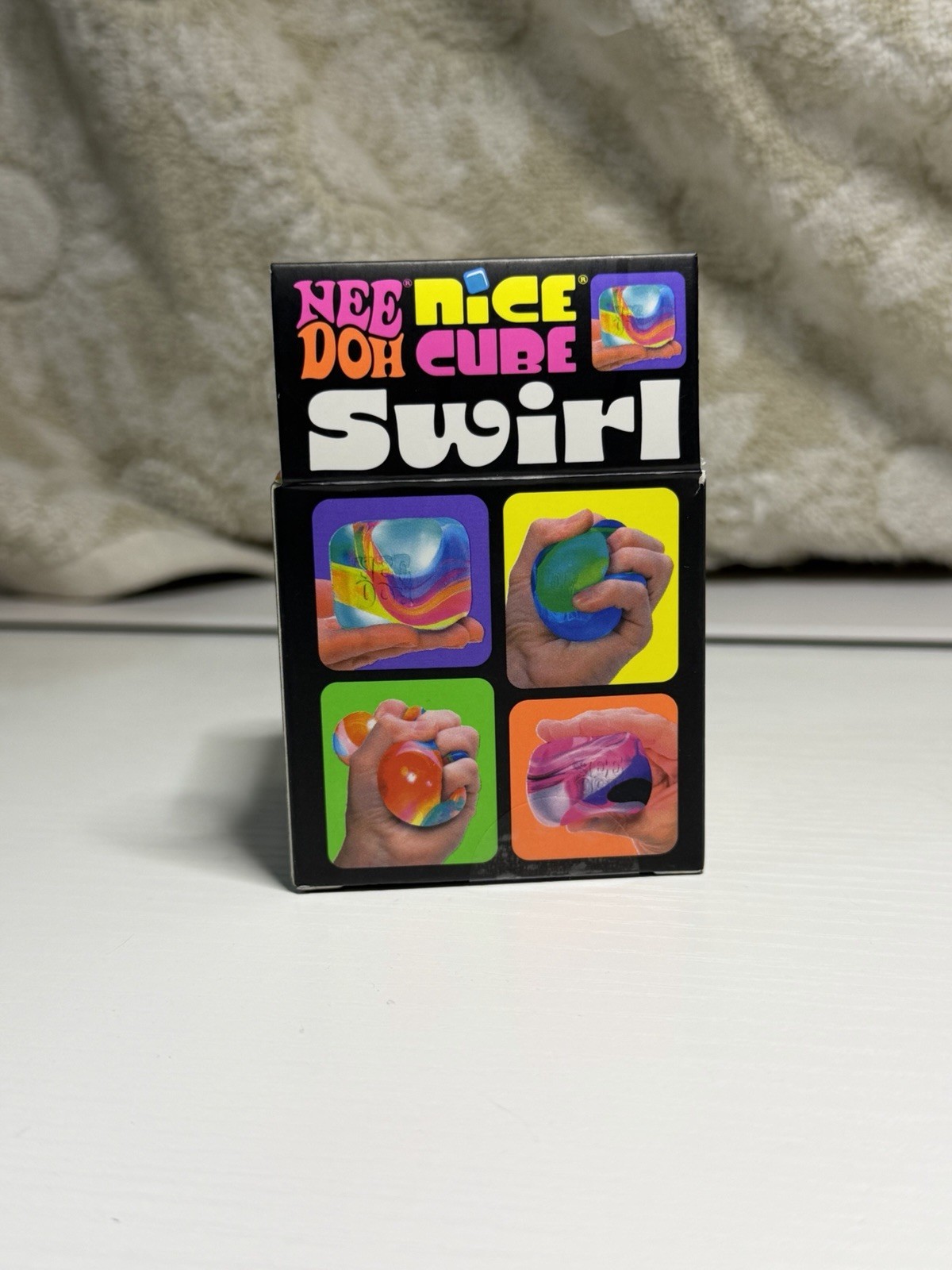 Nee Doh Nice Cube Swirl Super Solid Squish Squeeze Ball Multicolor