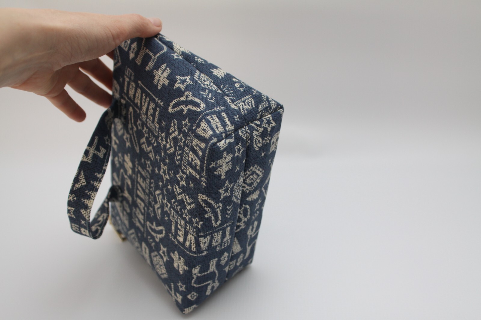 Handmade Multicolor Cotton Toiletry Bag Two Handles Zipper Closure Pockets.