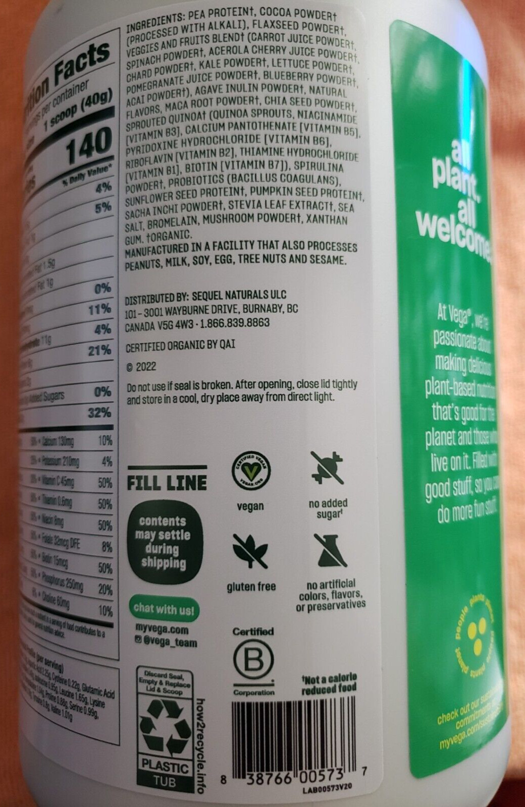 VEGA – All IN ONE SHAKE – Plant Based 23.9 oz – Chocolate Mint – Expire 5/2026