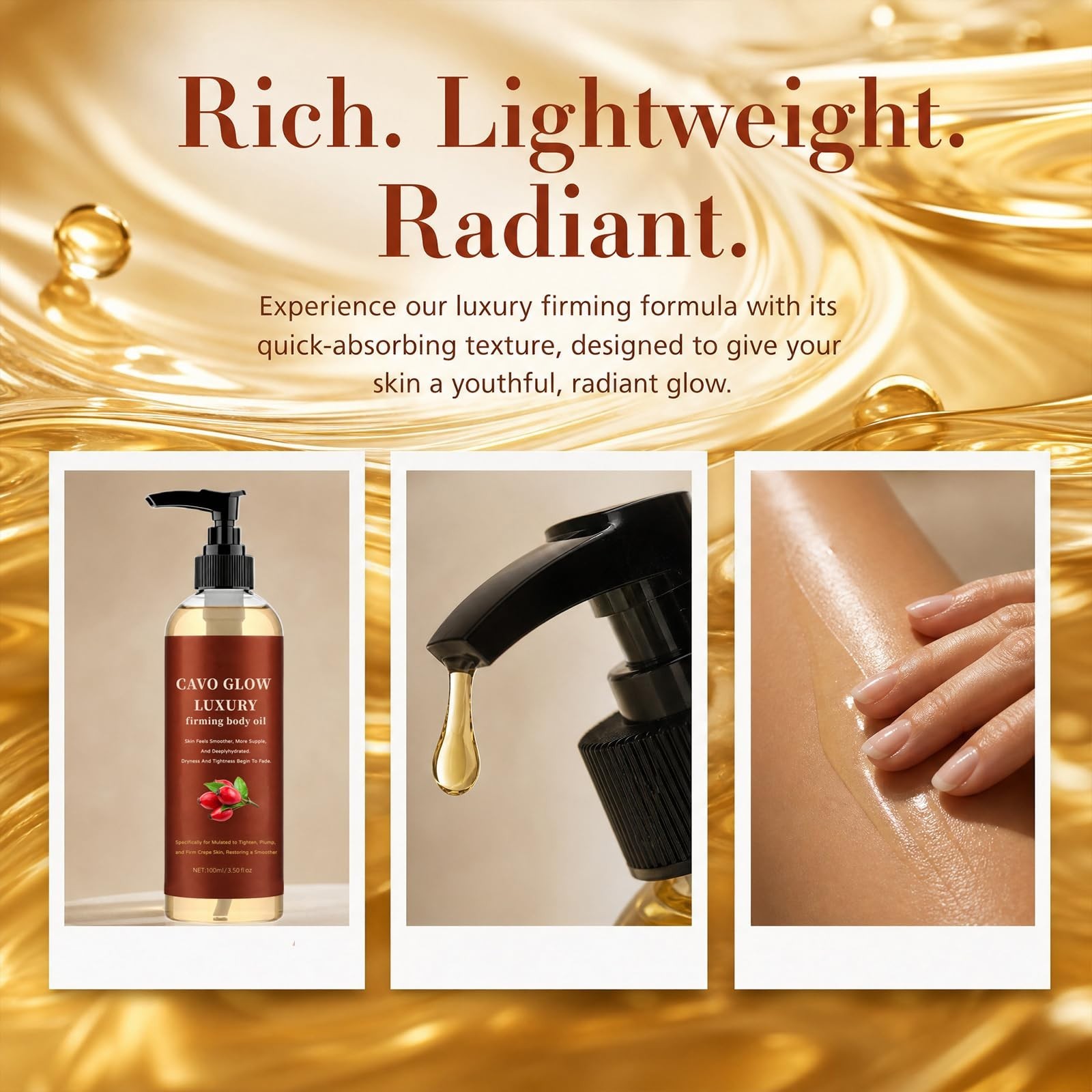 Cavo Glow Luxury Firming Body Oil Anti Crepe Skin Tightening Hydrating Glow Oil