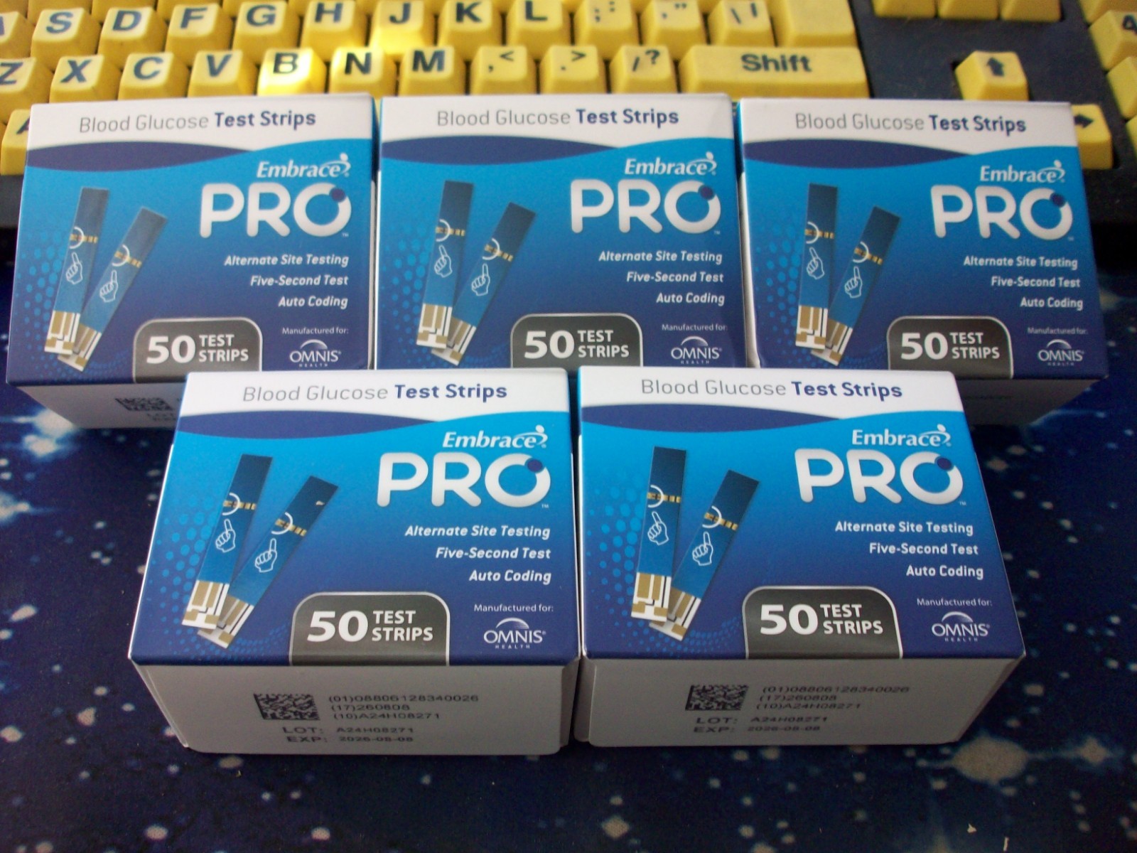 50 EMBRACE PRO GLUCOSE TEST STRIPS, EXP 8-8-2026, GOOD SEALED BOX