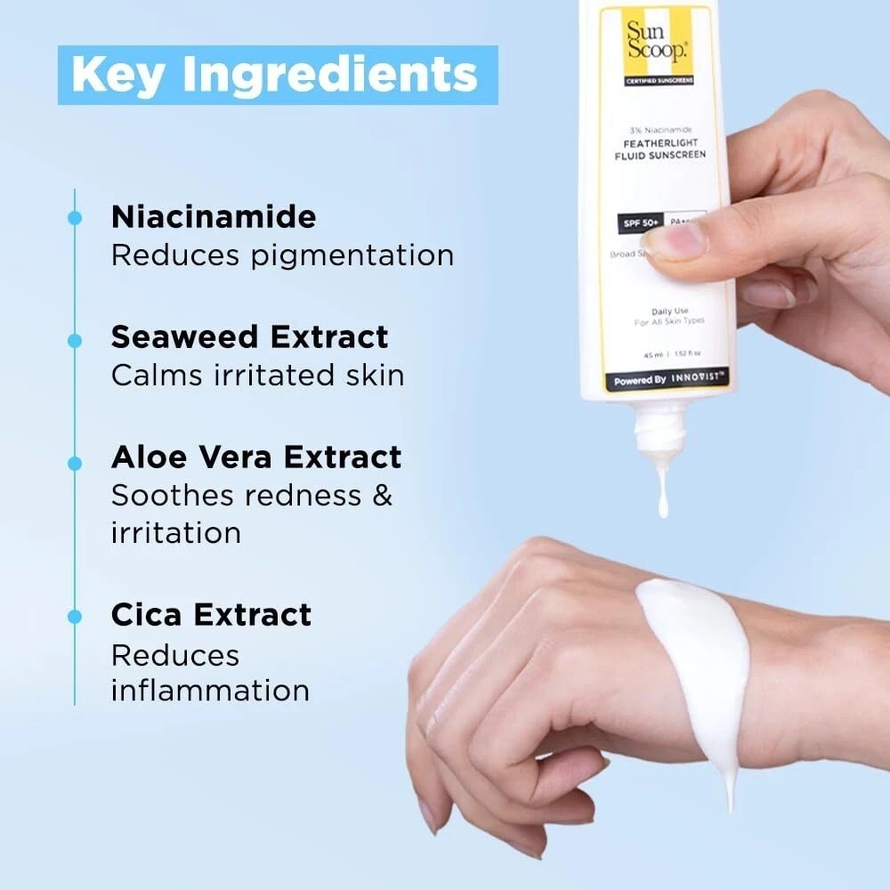 SunScoop 3% Niacinamide Fluid Sunscreen SPF 50+ Reduces Pigmentation 45ml