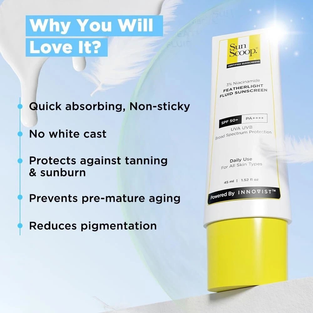 SunScoop 3% Niacinamide Fluid Sunscreen SPF 50+ Reduces Pigmentation 45ml