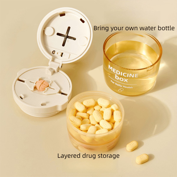 2PCS Pill Cutter Crusher Box Medicine Organizer with Built-In Cup