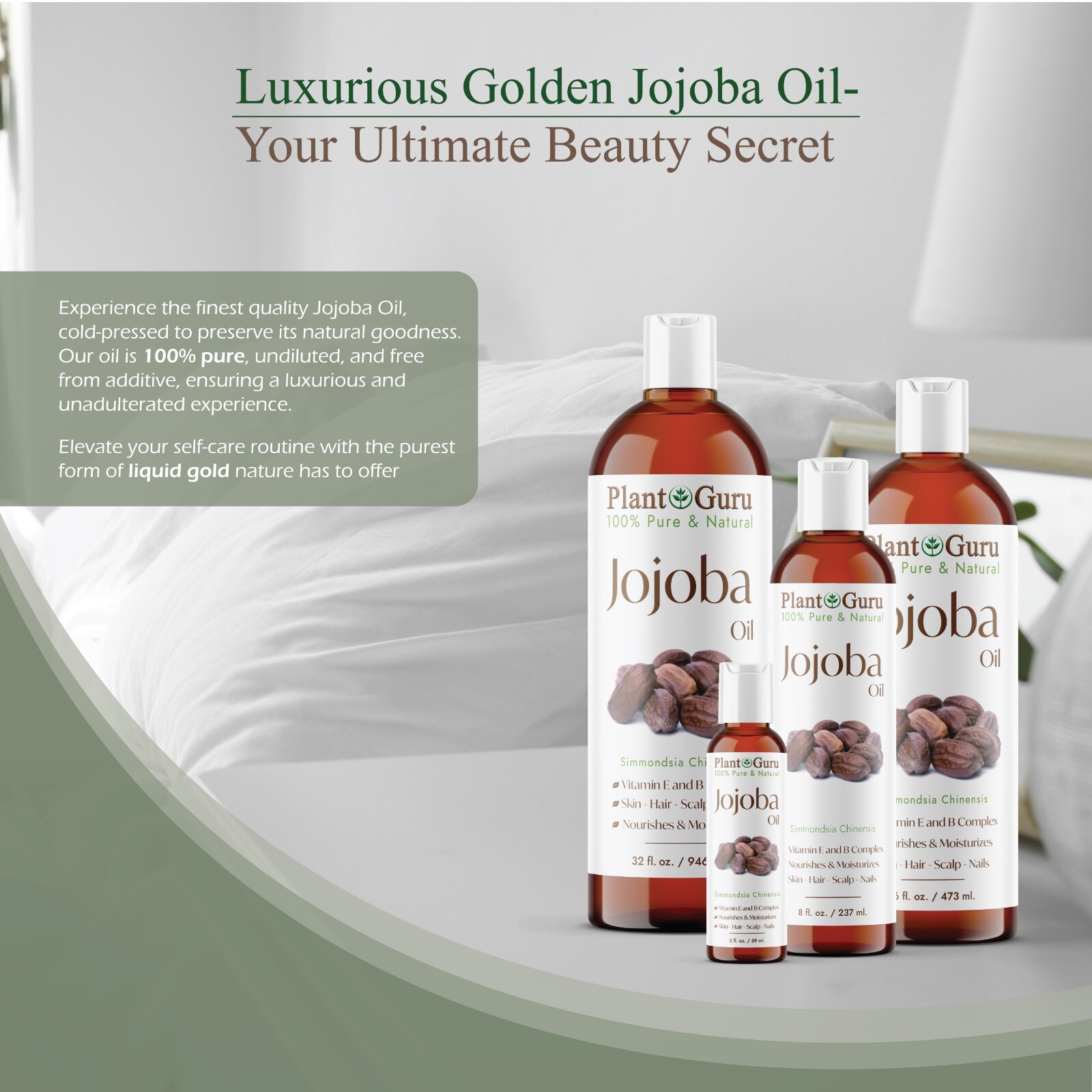 Golden Jojoba Oil Cold Pressed 100% Pure Natural For Skin Face Hair Massage