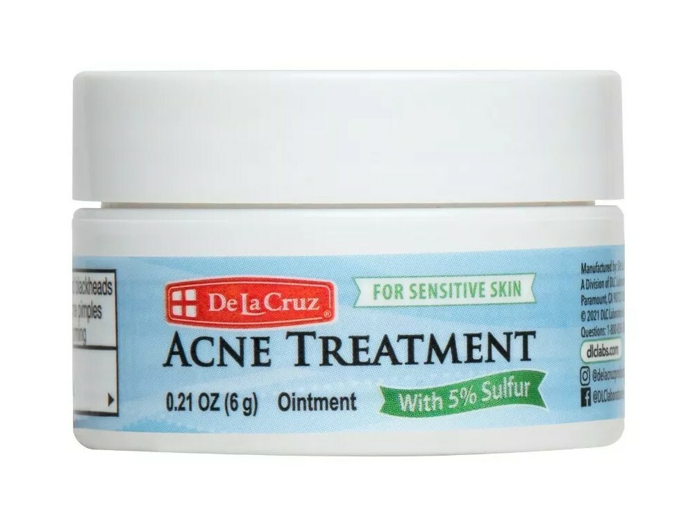 De La Cruz Acne Treatment 5% Sulfur, SENSITIVE SKIN Trial Jar 0.21 OZ Exp. 02/26