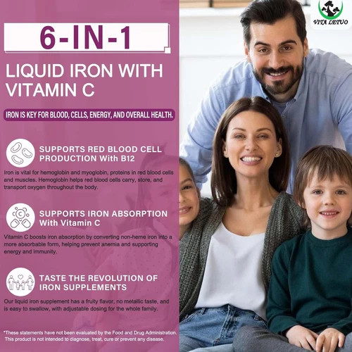 Iron Supplement for Women with Vitamin C,6-In-1 Liquid Supplement W/Vitamin B12,