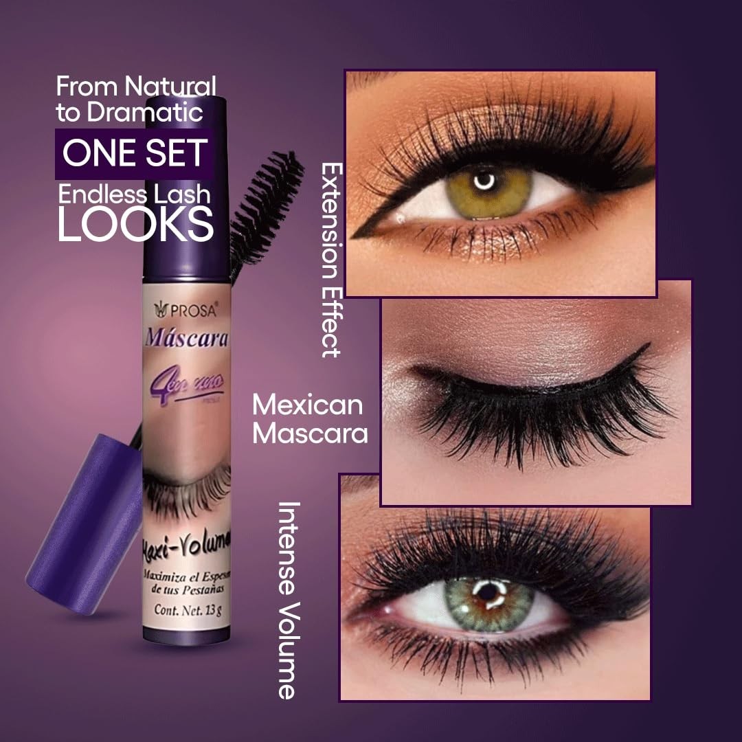 Prosa Maxi Volumen Eyelashe Mascara 4 en 1 Waterproof black 11g (pack 3)
