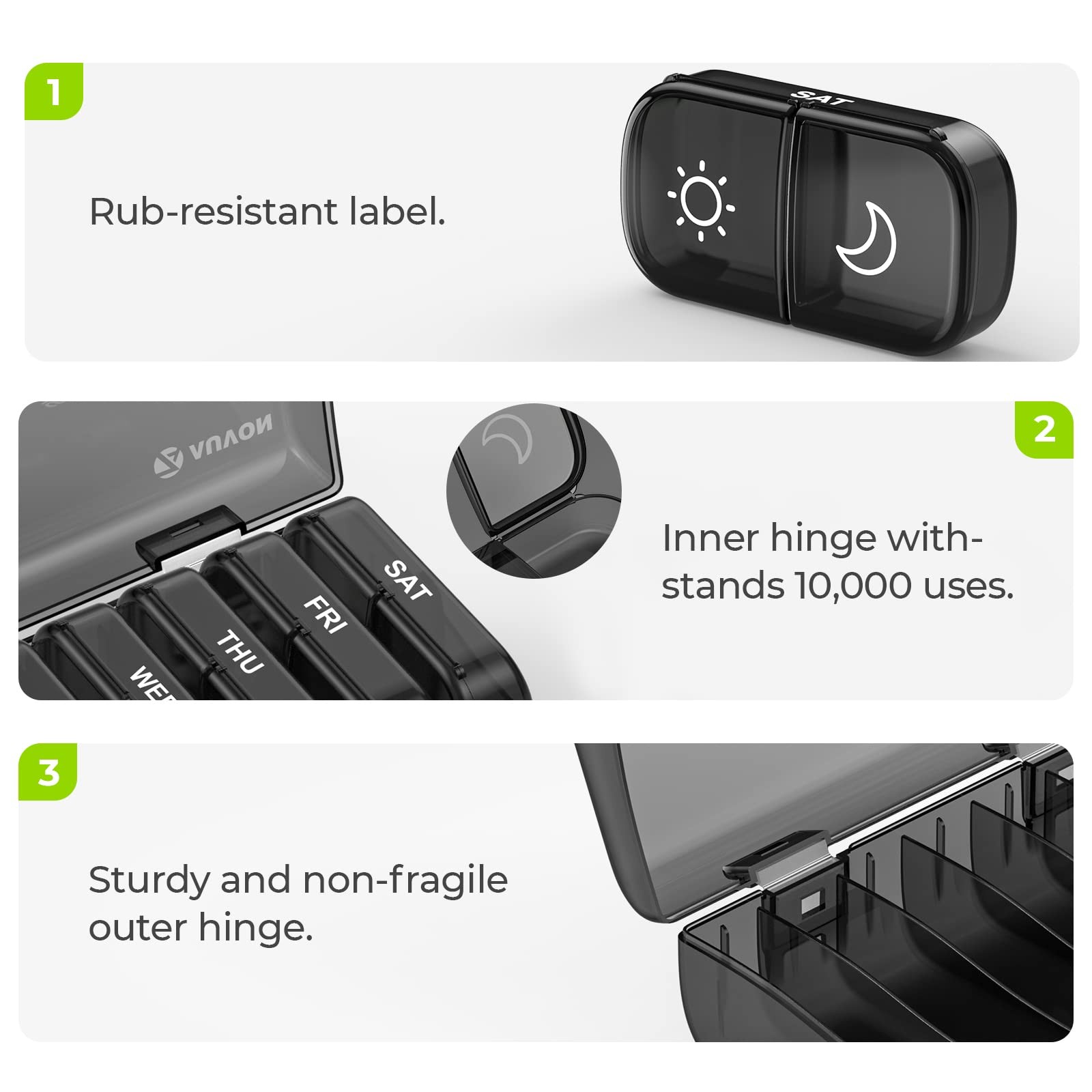 AUVON XL Weekly Pill Organizer 2 Times a Day, 1 Count (Pack of 1), Black