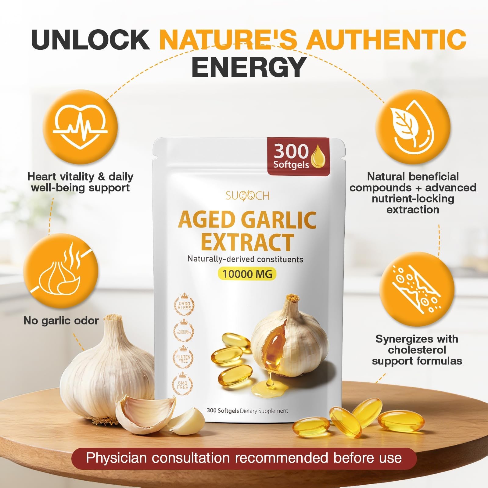 Aged Garlic Extract Softgels – 300 Count Non-GMO Supplements for Heart Health &