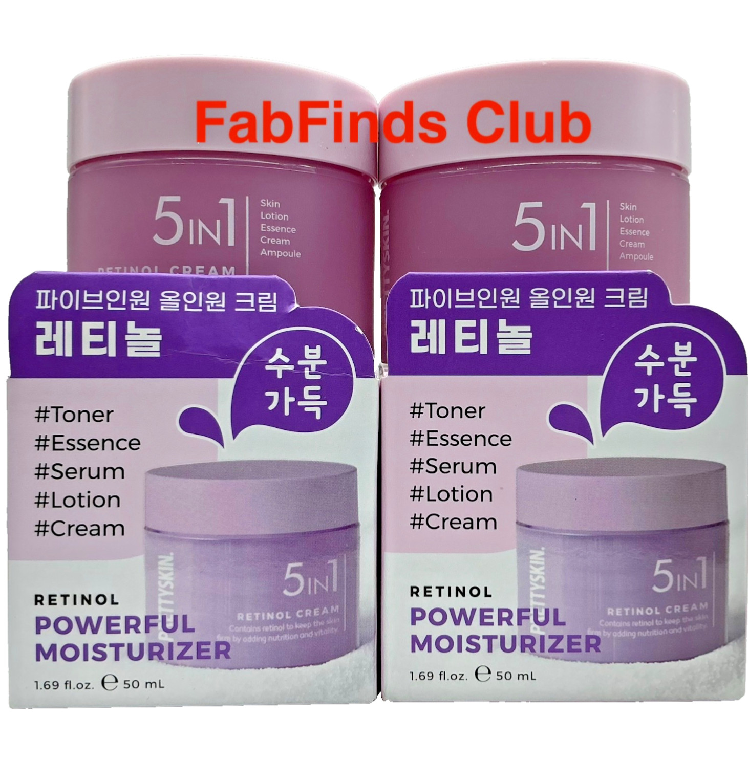 2x Korean PrettySkin 5 IN 1 Retinol Moisturizer Toner, Essence,Serum K Beauty