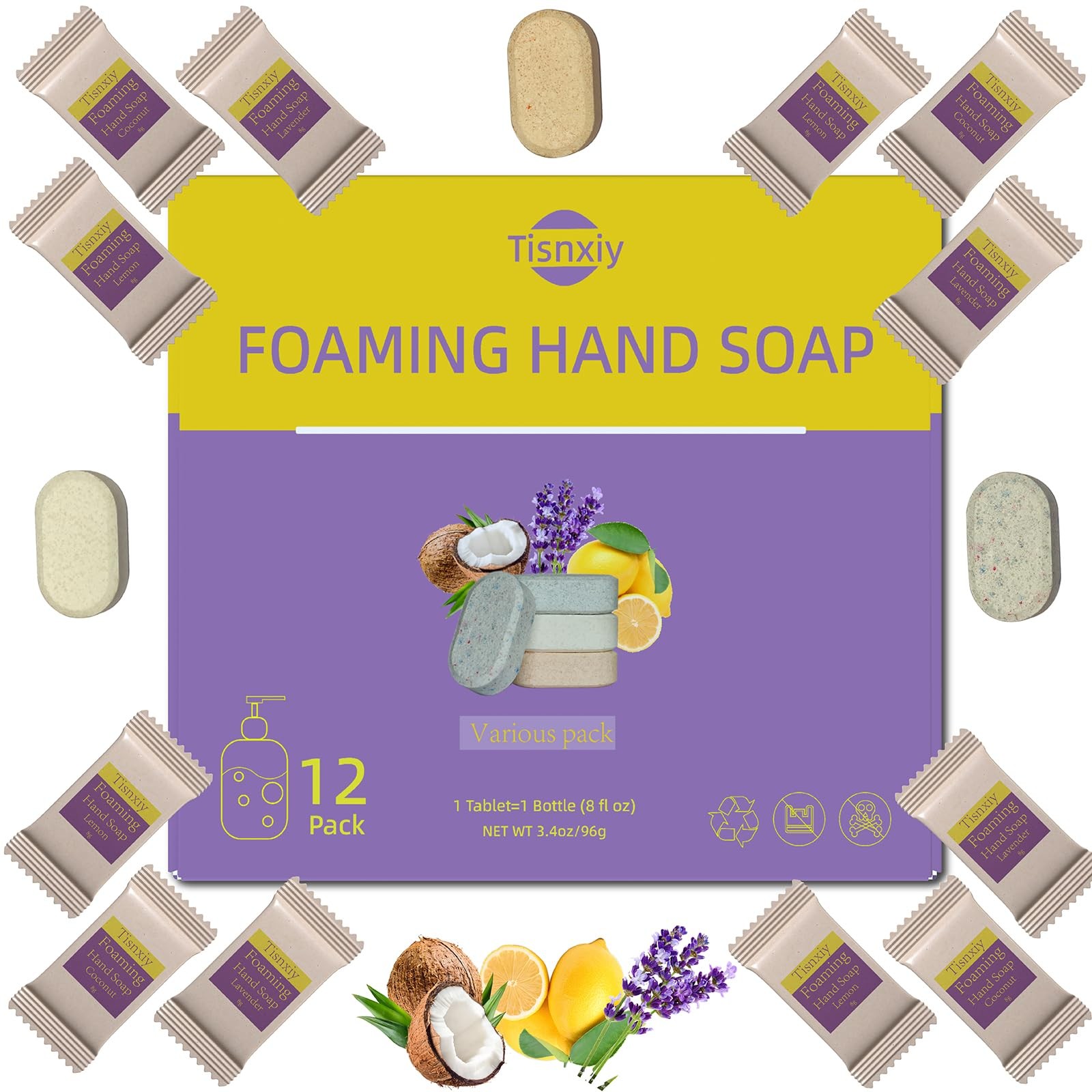 Tisnxiy Foaming Hand Soap Tablet Refills – 12 Count- 96 fl oz total (12x 8 fl…