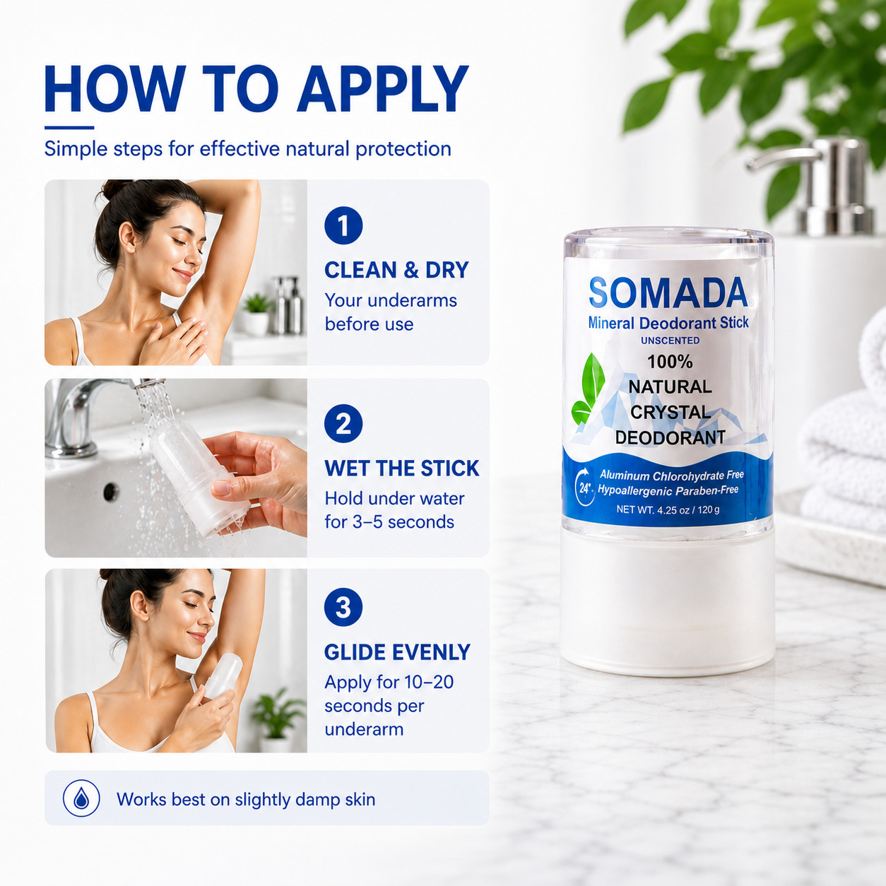 Crystal Deodorant Stick for Women and Men, 4.25 oz/120g – 100% Natural