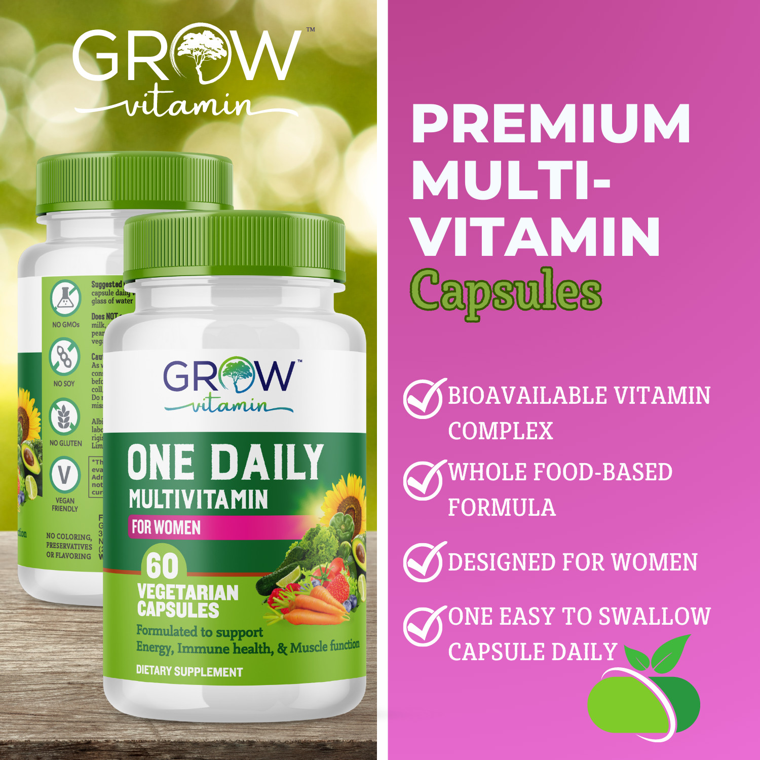 Women Organic Whole food multivitamin & Multi-Mineral, One Daily, 60 days supply