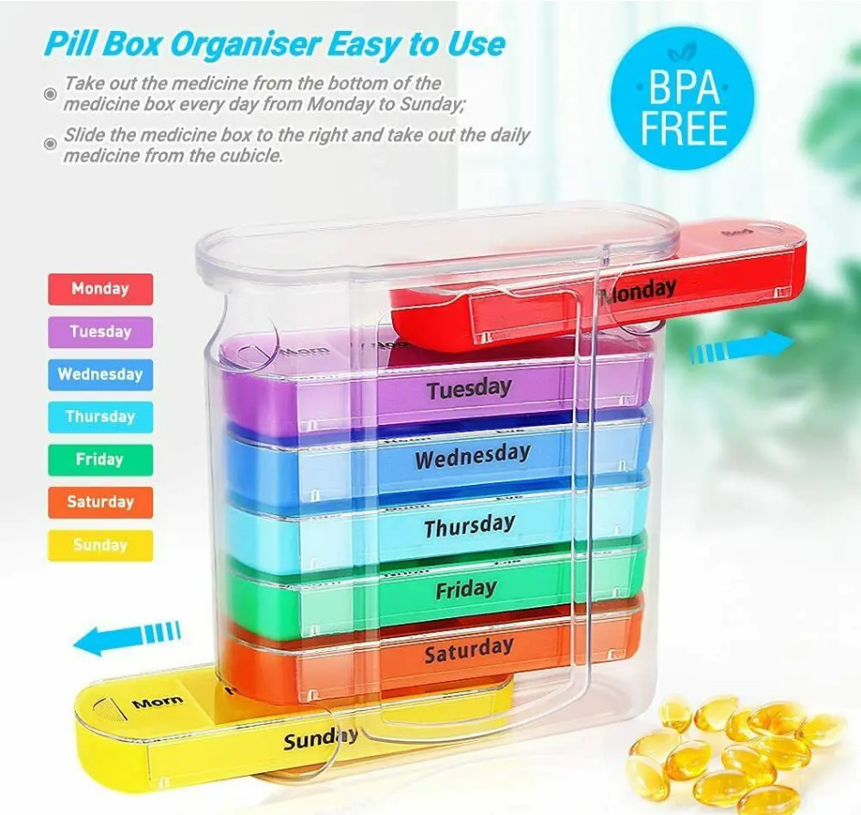 Weekly Pill Organizer 4 Times A Day Pill Box Container 7 Days Medicine Pill Case