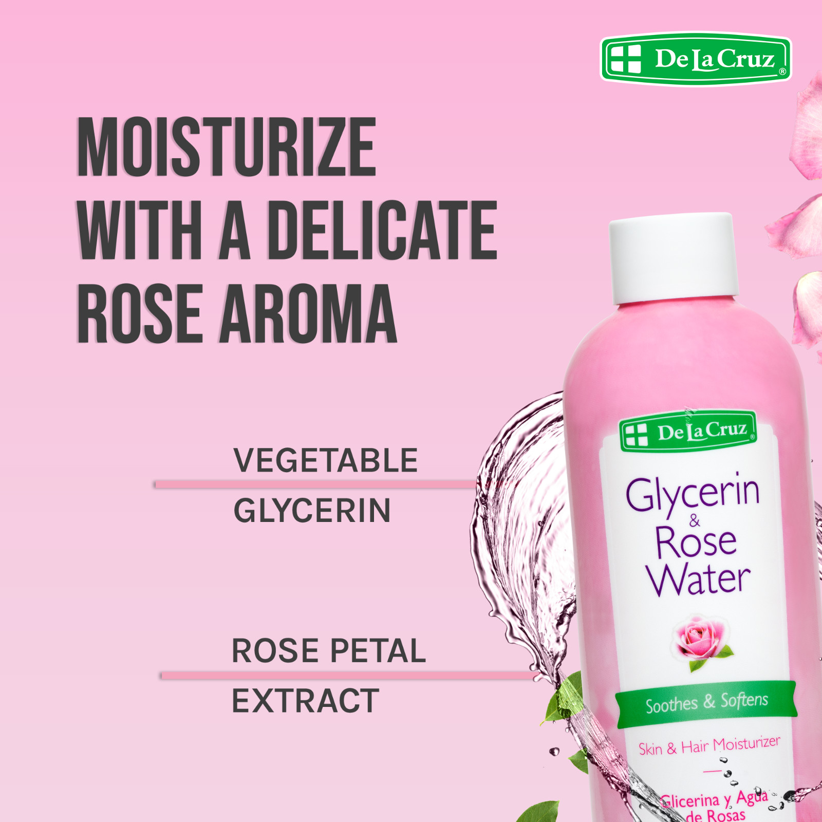 De La Cruz Glycerin & Rose Water Skin Moisturizer 8 oz. (8 BOTTLES) B.B. 05/2026