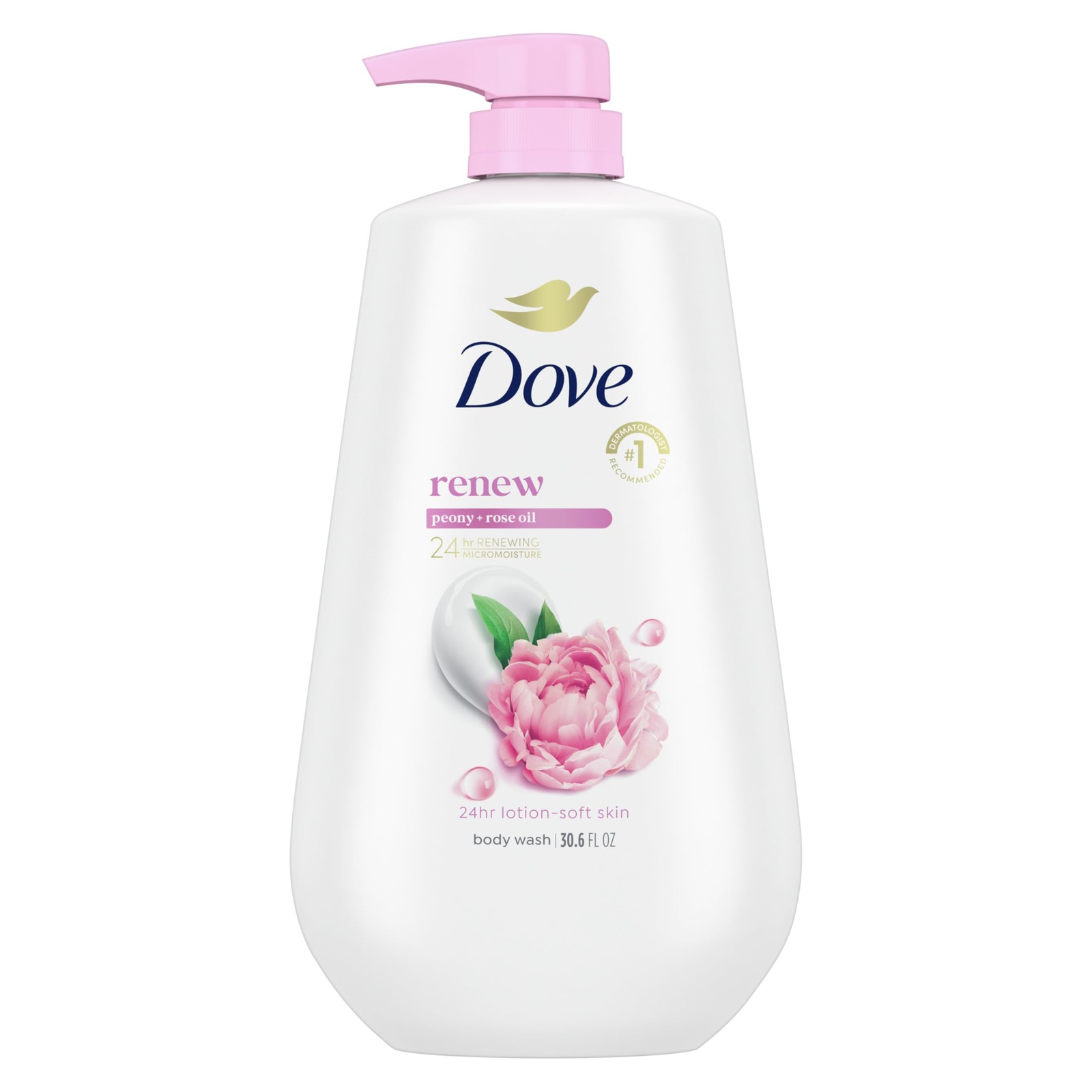 Dove Body Wash with Pump Renew Peony & Rose 30.6 Fl Oz (Pack of 1), EE0096