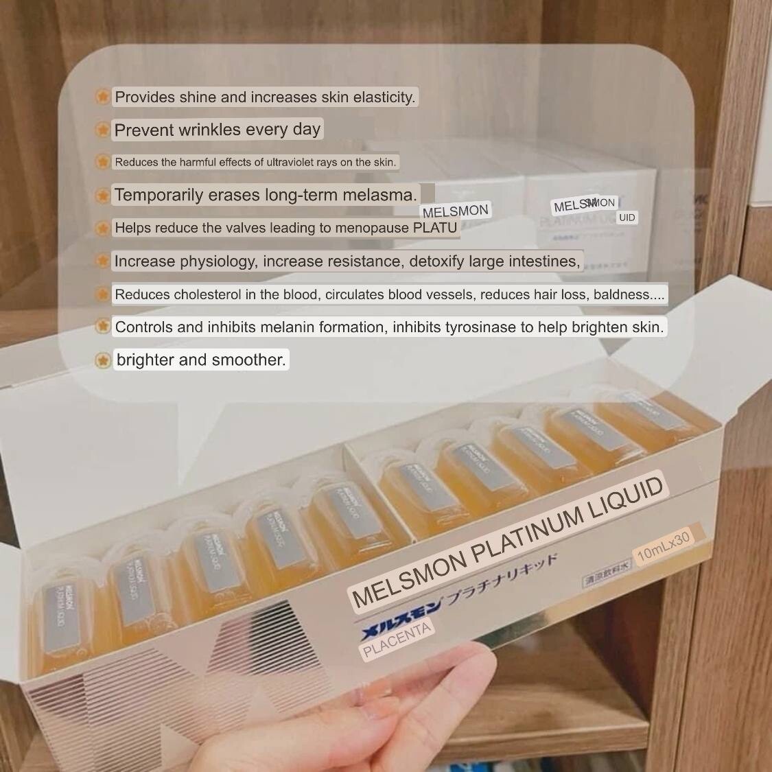 Japan Melsmon 0.34oz Placenta Platinum Liquid 30 Pieces FREE SHIP
