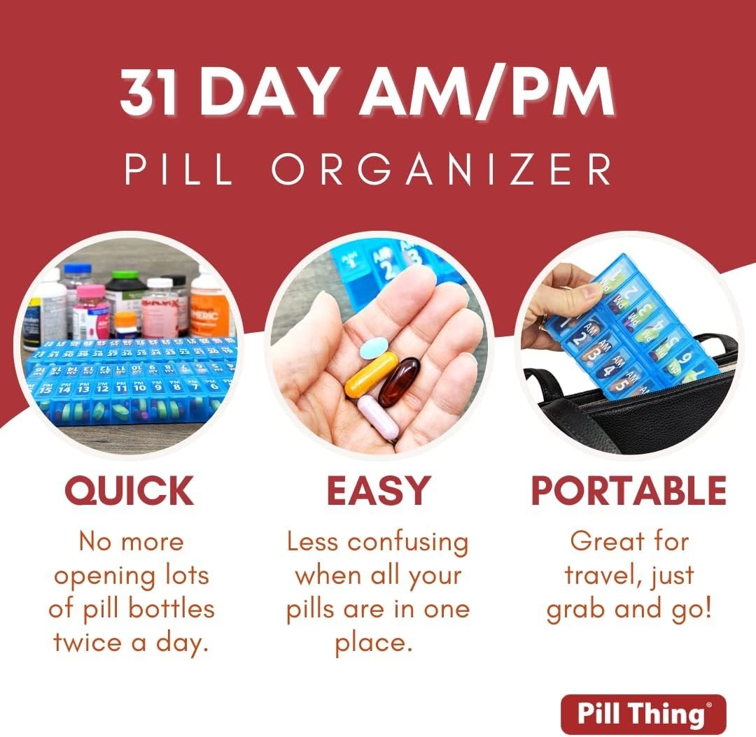 31 Day Twice-a-Day Monthly Pill Box Planner Set – AM & PM Medication Organizer