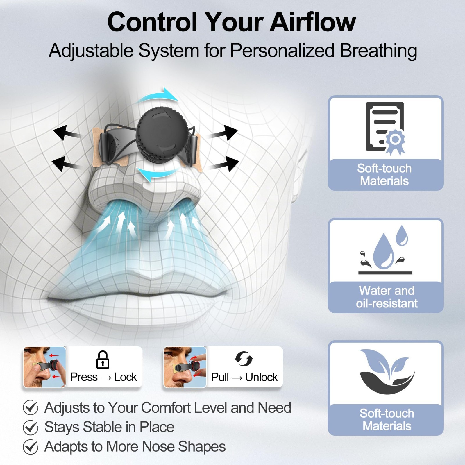 Adjustable Nasal Strips for Snoring Relief – Reusable Dilator Kit, 63 Count, 4 S