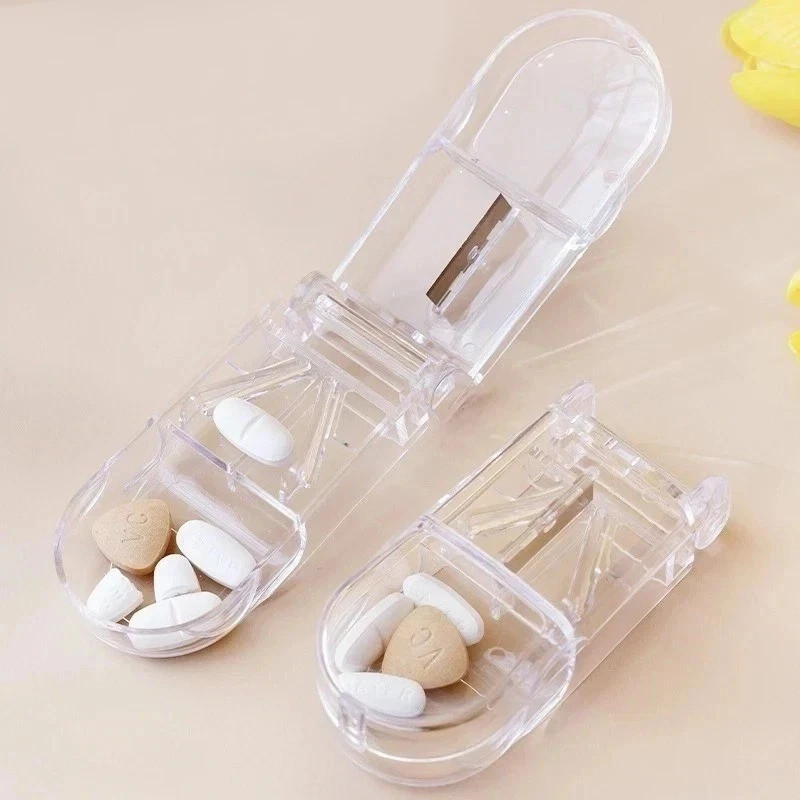 New PILL CUTTER Splitter Half Storage Compartment Box Medicine Tablet Holder