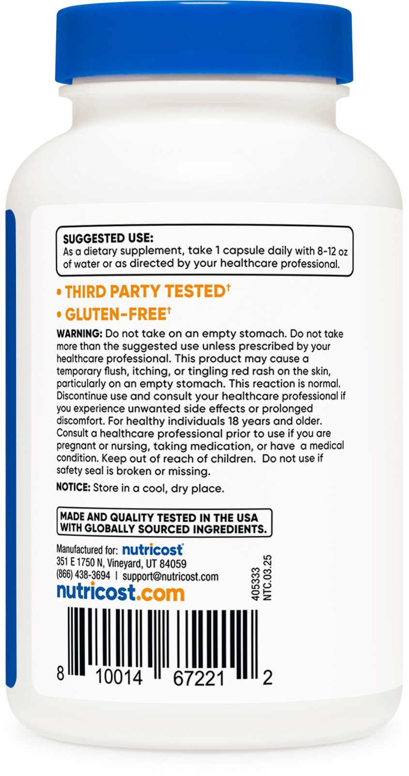 Nutricost Niacin (Vitamin B3) 100mg, 240 Capsules – with Flushing