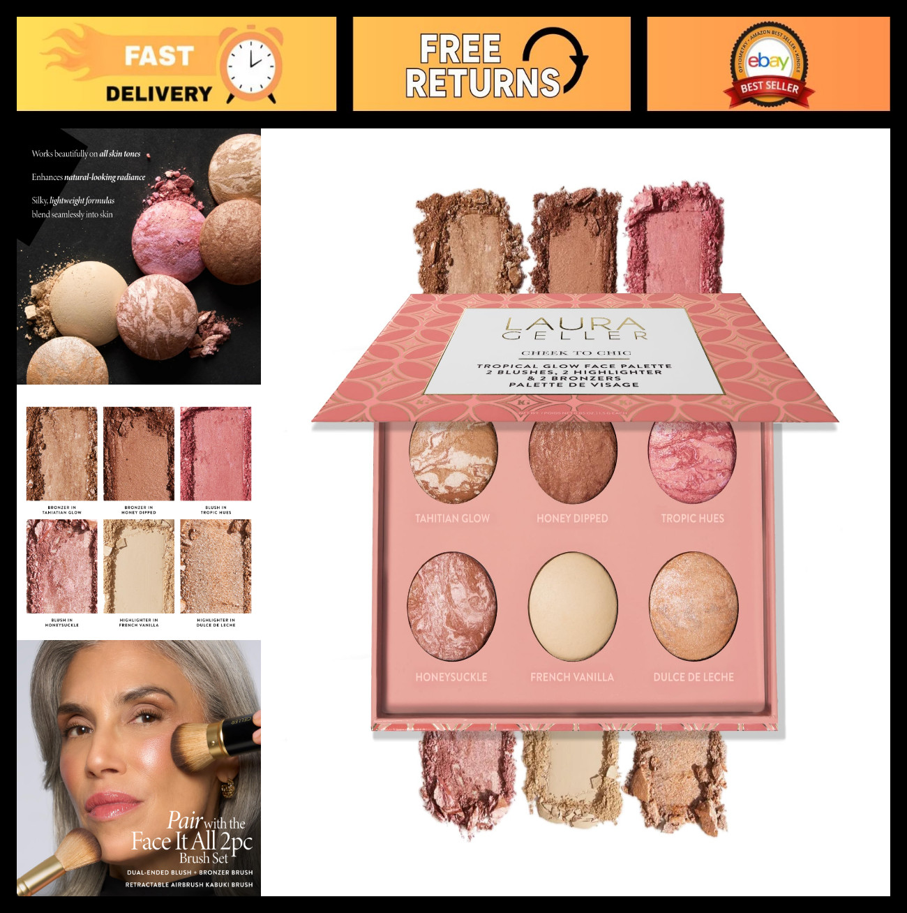 Tropical Glow Baked Face Palette – 2 Blushes, 2 Bronzers, 2 Highlighters – Makeu