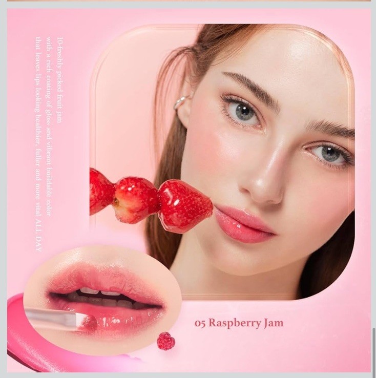 dasique Fruity Lip Jam Glossy Lip Gloss Hydrating Shine Peach Fig Raspberry
