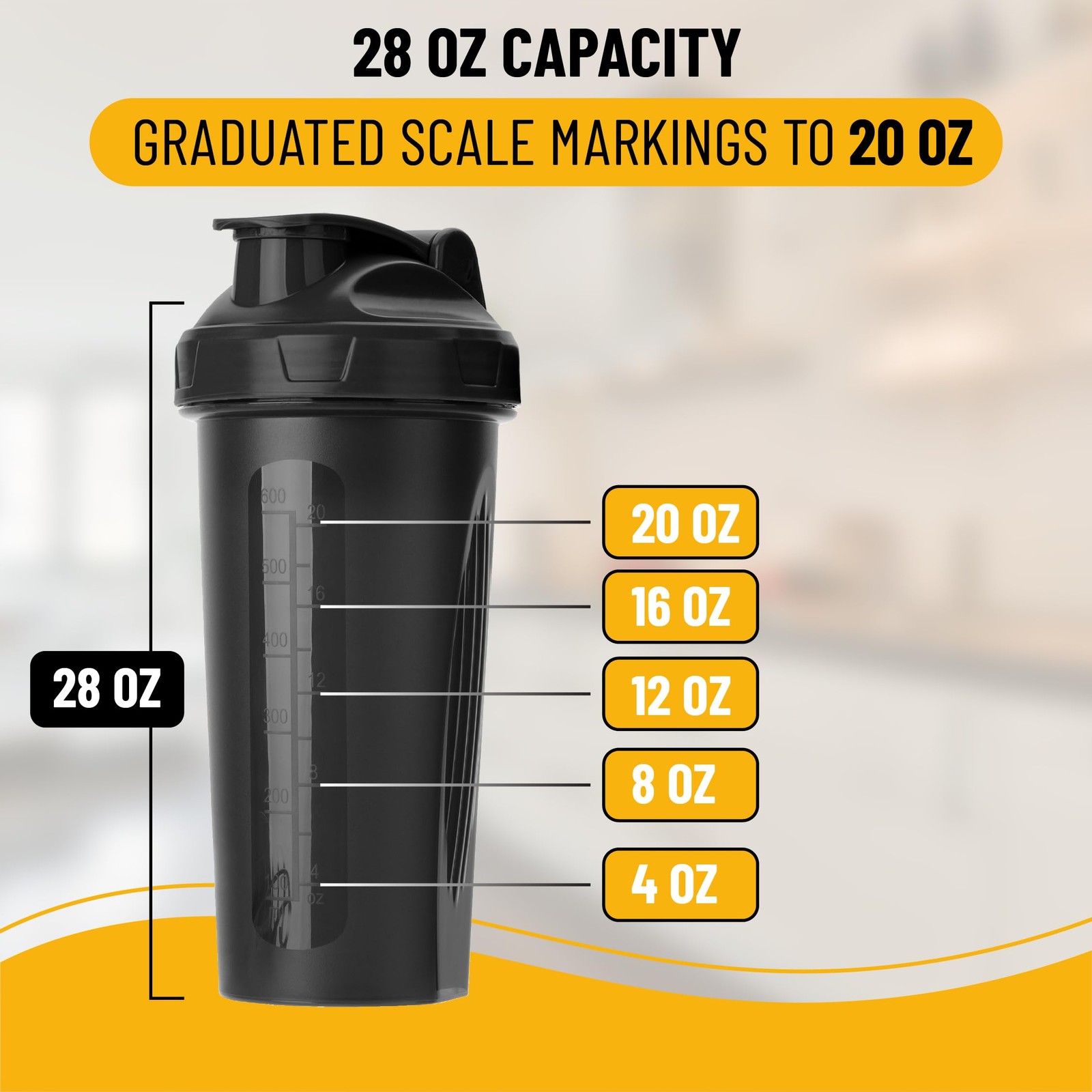 Mr. Pen- Shaker Bottles for Protein Mixes, 28 oz, Leak Proof 1 Pack, Black