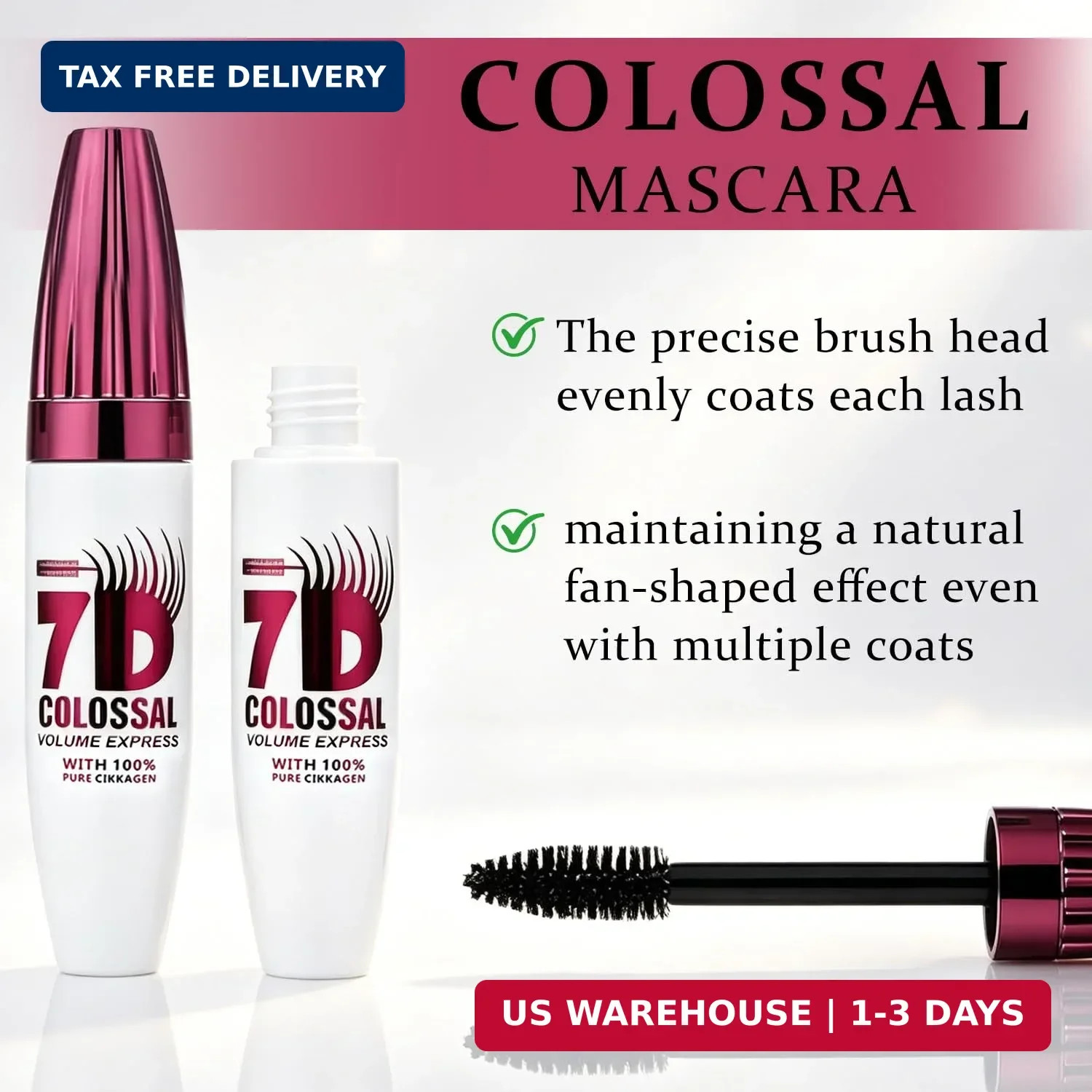 2PCS 7D Waterproof Volume Mascara, Black Lengthening Thickening Softer Fuller La