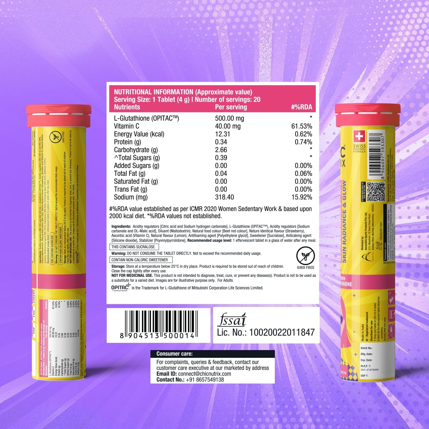 Chicnutrix Glow- 20 Effervescent Tablets| Japanese Glutathione & Vit.fr shipping