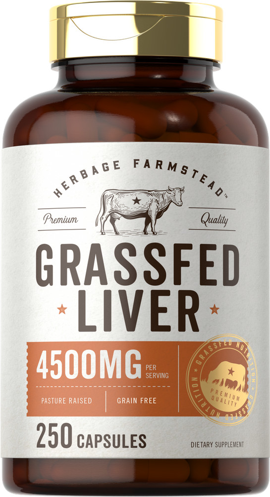 Grass Fed Beef Liver 4500mg | 250 Capsules | Non-GMO | by Herbage Farmstead