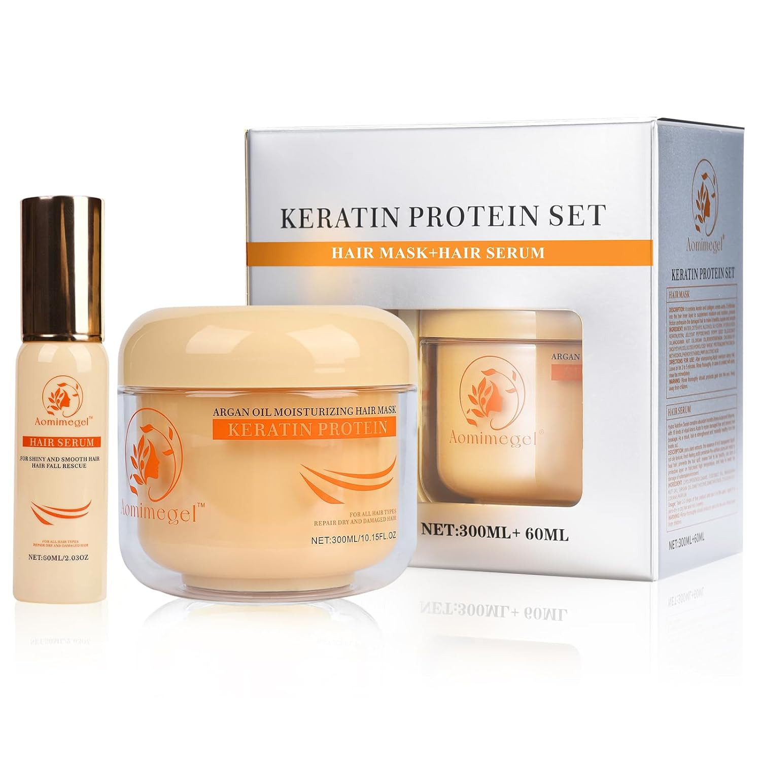 Collagen Hair Mask & Argan Oil Set, Hair Treatment for Dry Damaged Hair, Deep Co