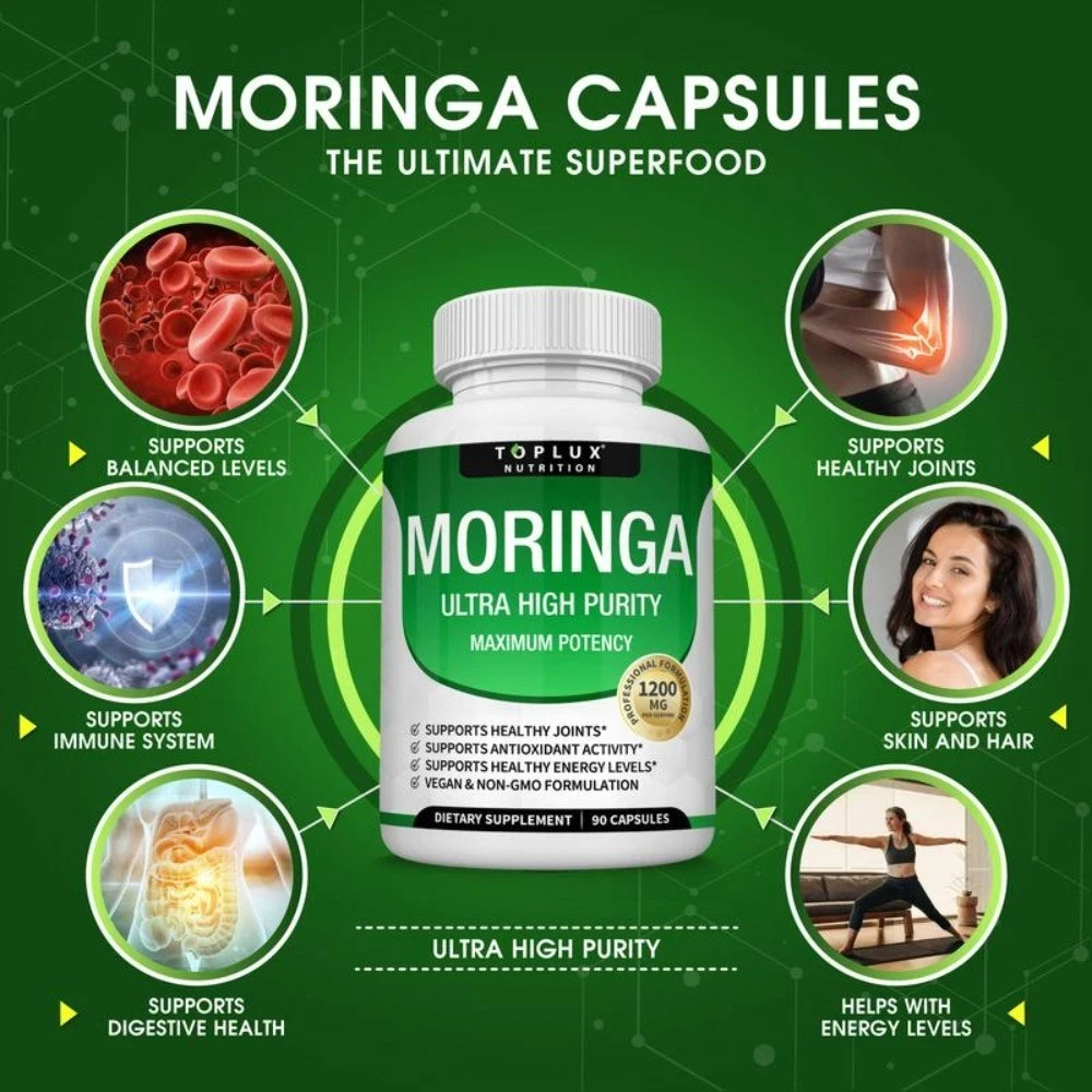 Toplux Moringa Capsules 1200mg–Pure Moringa Powder High Potency Leaf Extract