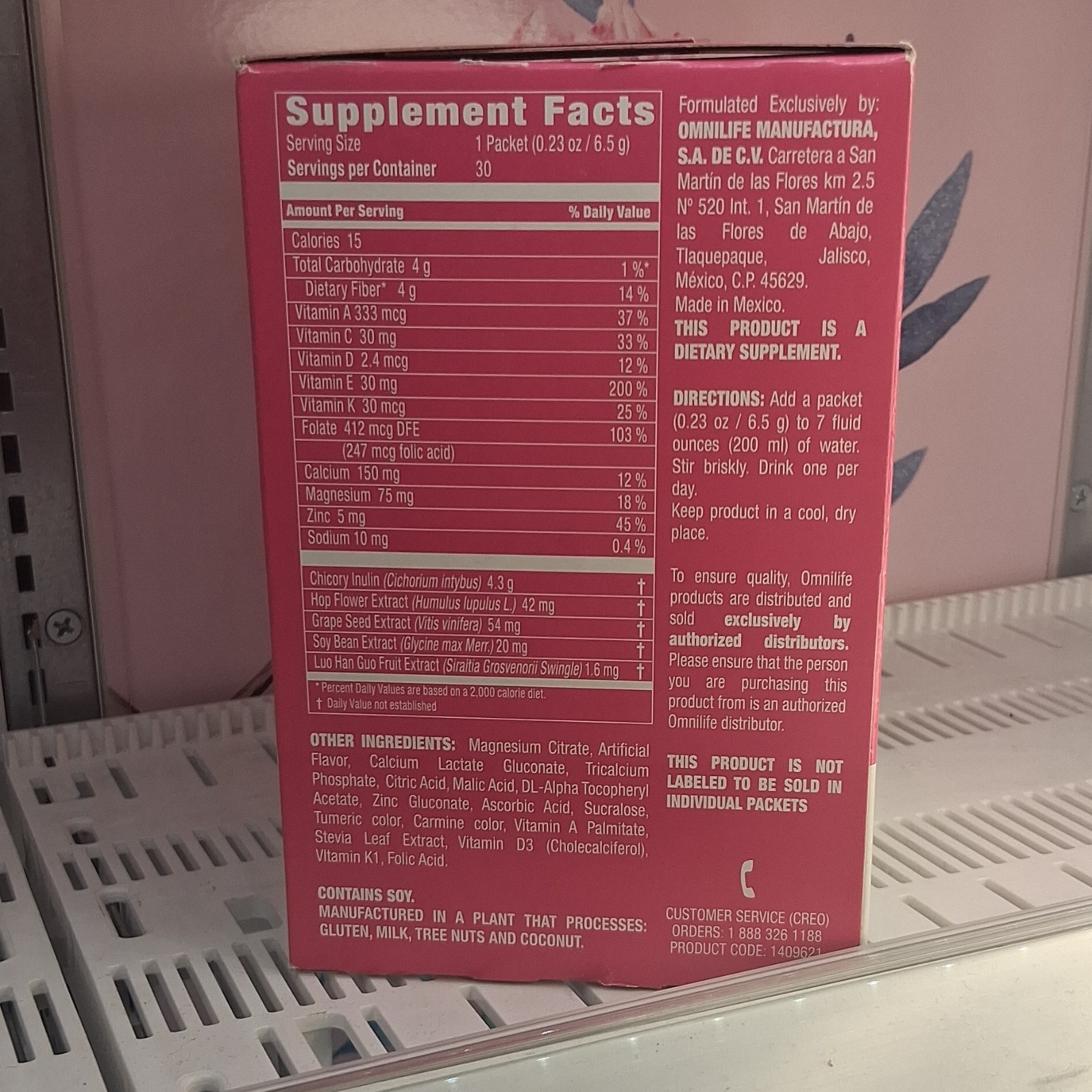 Omnilife FEM Vitamin Powder Peach Women 30 Packets Chicory Inulin Soy Extract