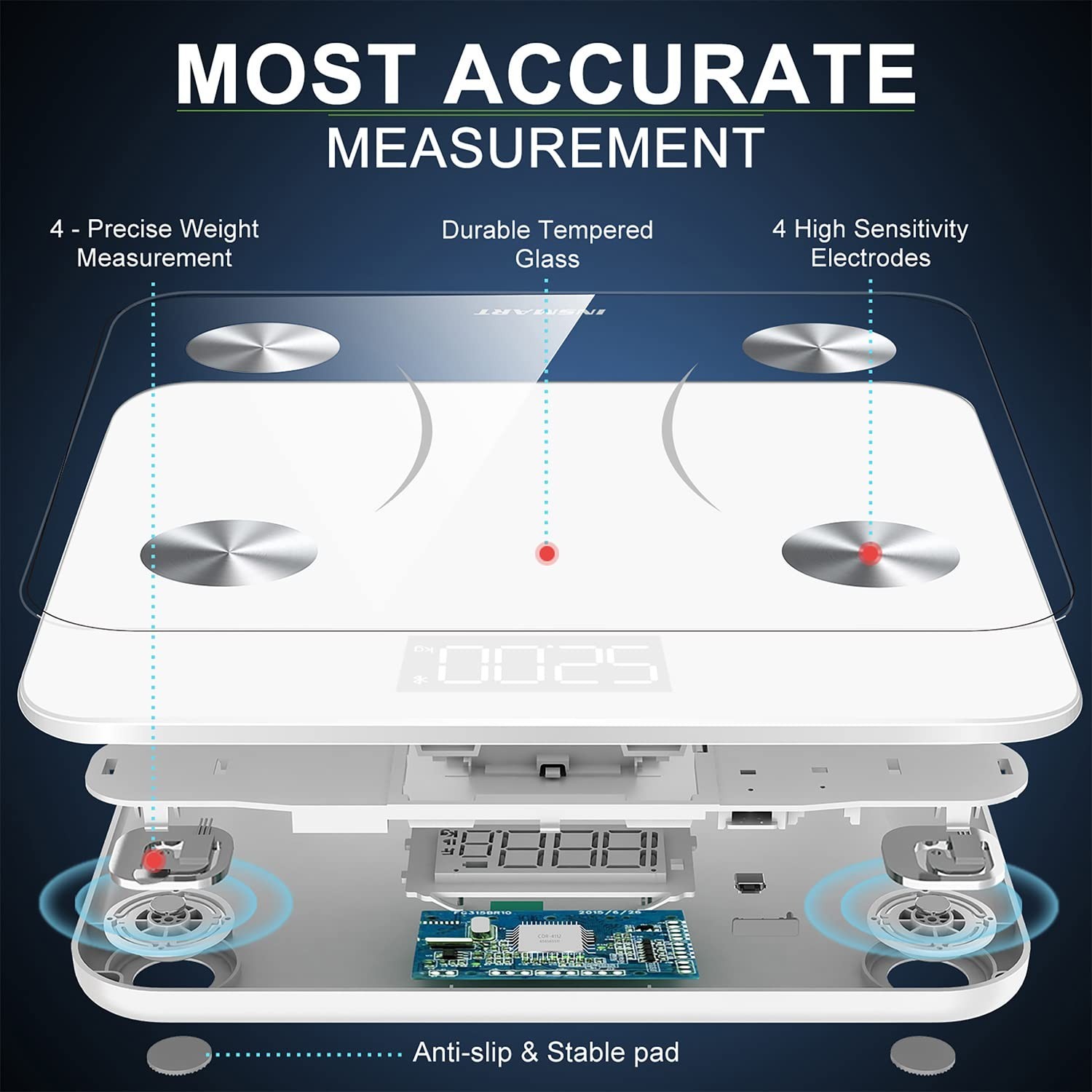 High Precision Bluetooth Body Fat Scale: 17 Metrics & App Sync, 400 lbs Capacity