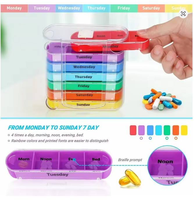Weekly Pill Organizer 4 Times A Day Pill Box Container 7 Days Medicine Pill Case