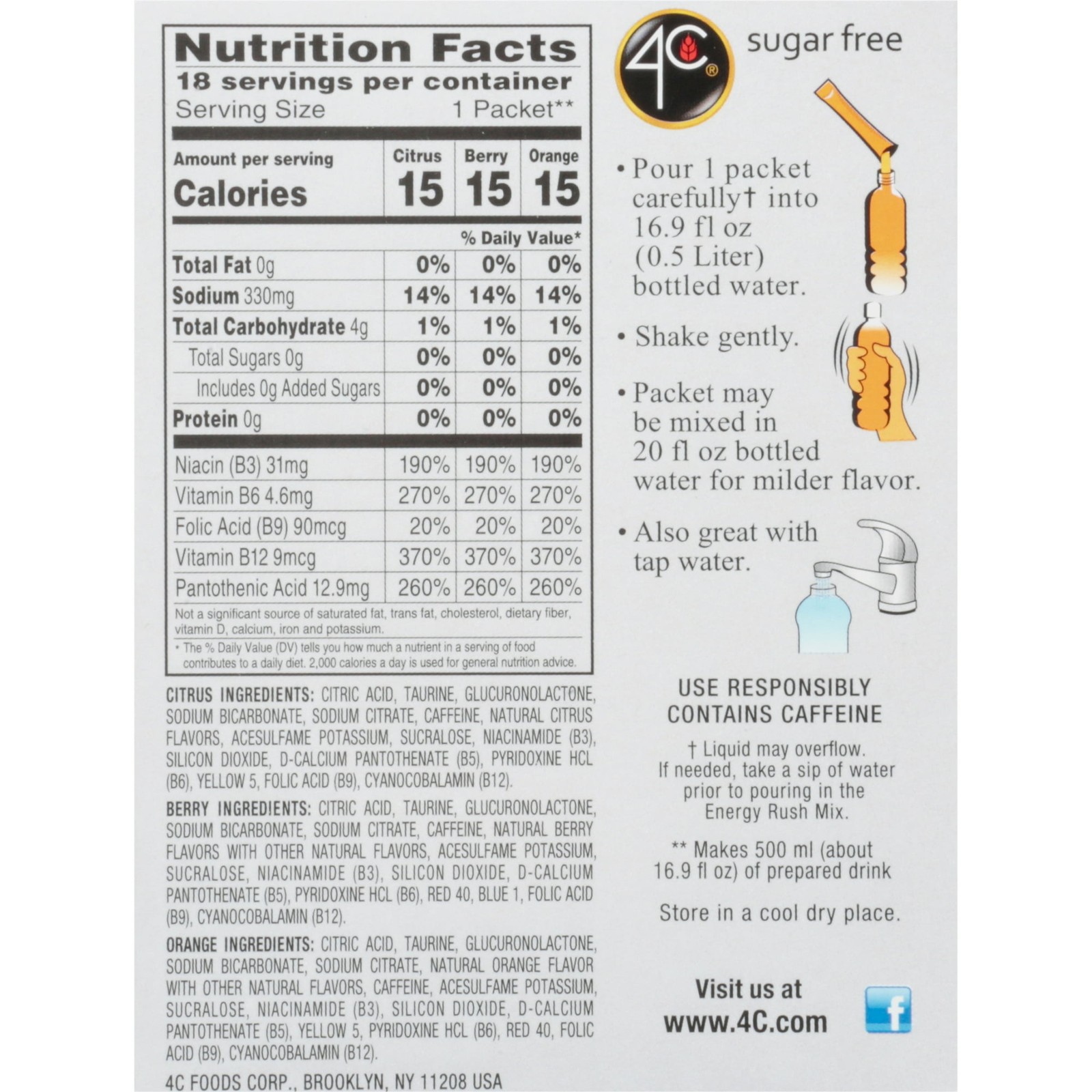 2-PK 4C Energy Rush Variety Pack with Taurine Drink Mix 36-CT Set FREE SHIP