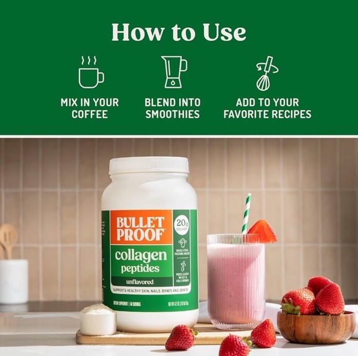 Bulletproof Collagen Peptides Powder Unflavored Grass Fed 24.3oz 60 Servings