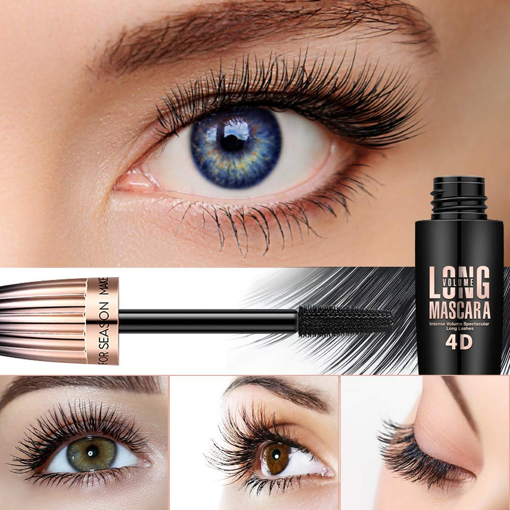 4D Silk Fiber Lash Mascara, Waterproof Long Lasting Mascara Black Volume and Len