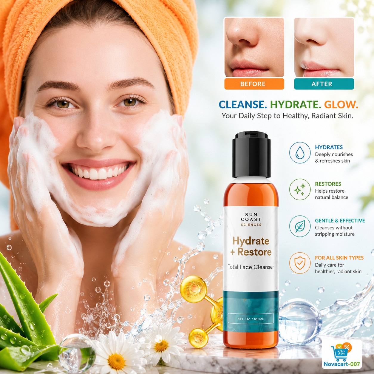 Sun Coast Sciences Hydrate + Restore Face Cleanser 120ml New